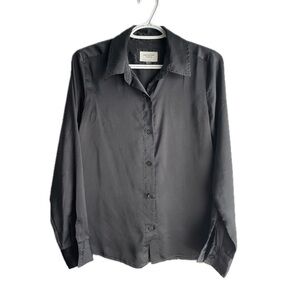 American Eagle Satin Look Black Button Down Long Sleeve